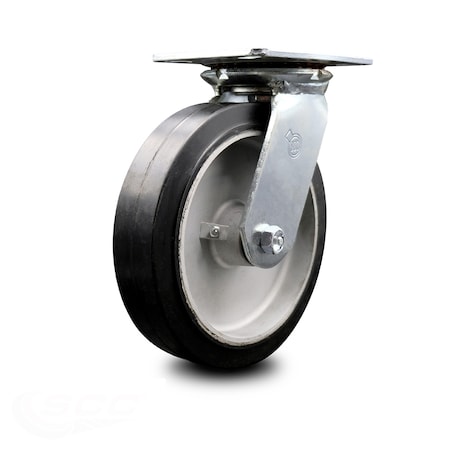Service Caster 8 Inch Heavy Duty Top Plate Rubber on Aluminum Swivel Caster with Roller Bearing SCC-35S820-RAR